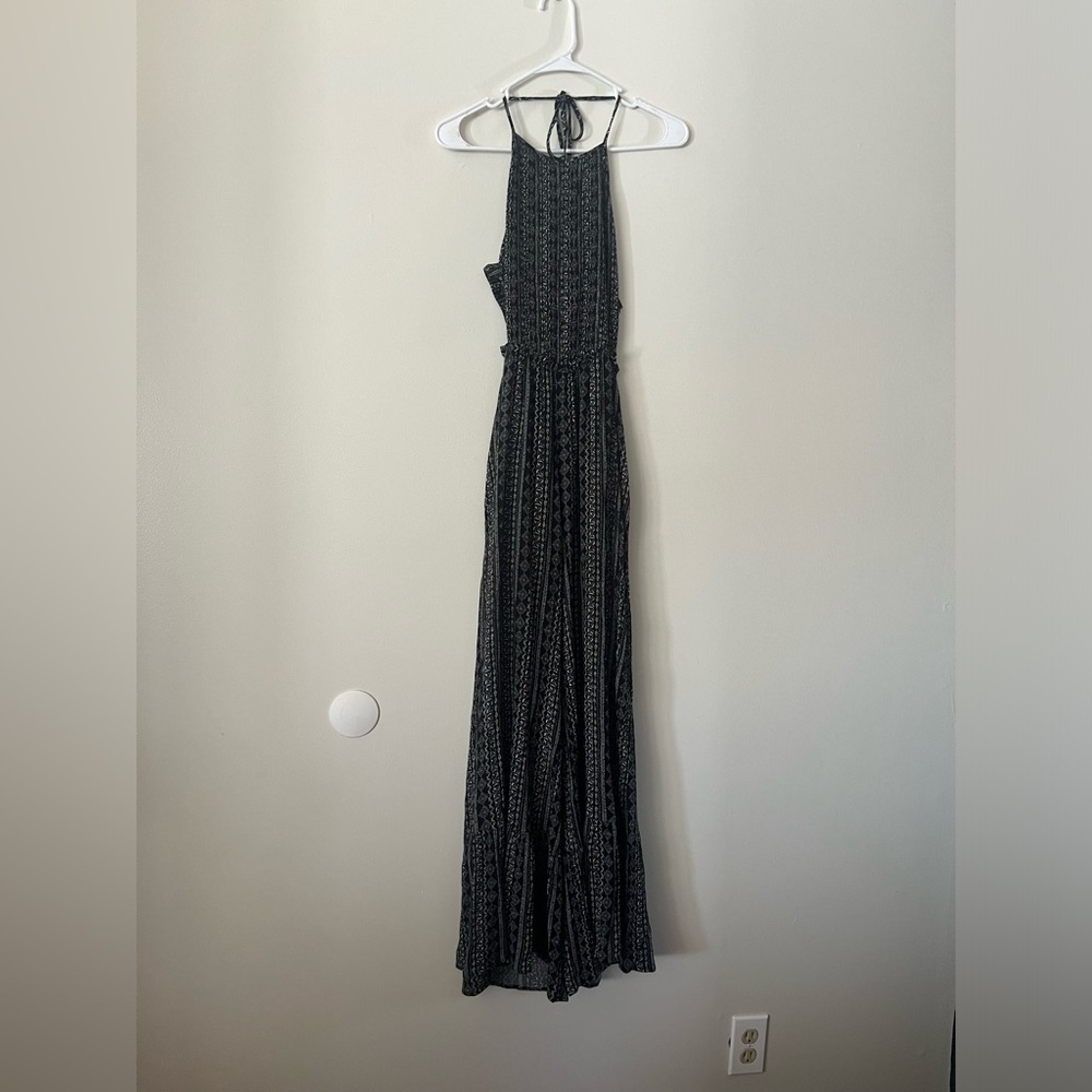Black Ruched Backless Halter Jumpsuit